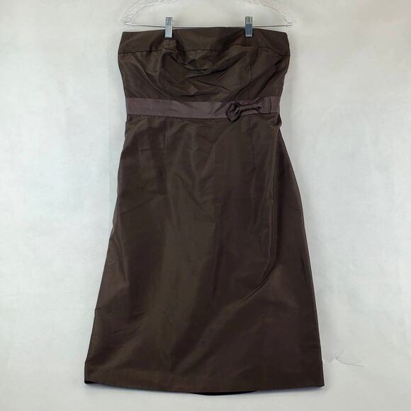 J Crew Silk Emma Faille Strapless Dress Chocolate Brown Knee Length Size 12 - Picture 2 of 9